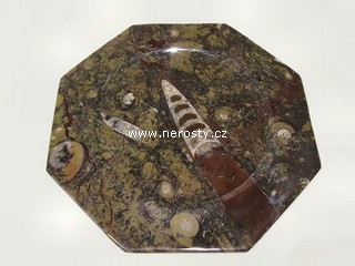 mramor s fosíliemi, osmiboký talíř